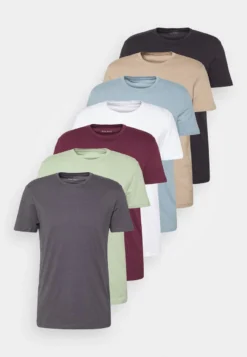 Pier One 7 PACK - T-Shirt Basic - Black/green/bordeaux