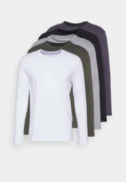 Pier One 5 PACK - Langarmshirt - Black/white/olive -Pier One 1811e4e1633c4594abae2f43c4e4d170